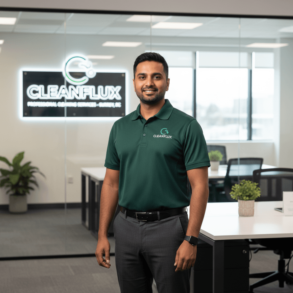 cleanFlux professional cleaning company logo with green accent