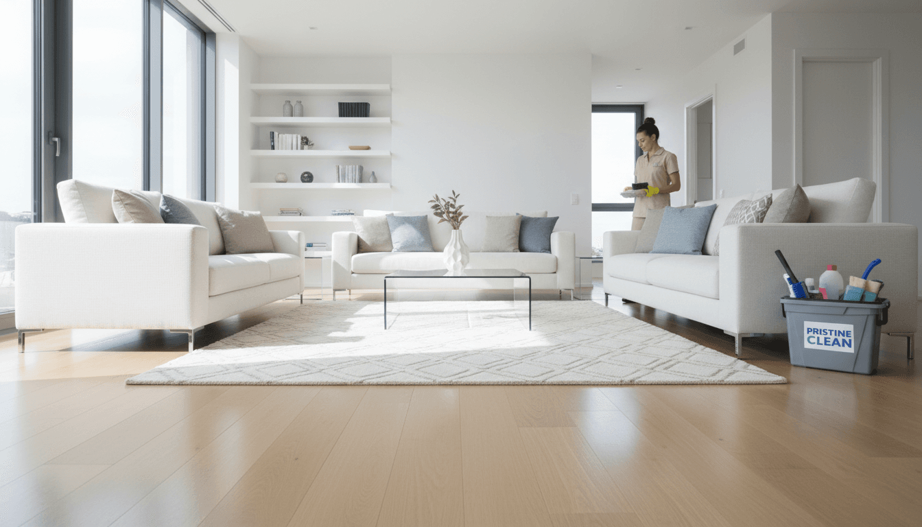 Clean, organized living room after professional cleaning service