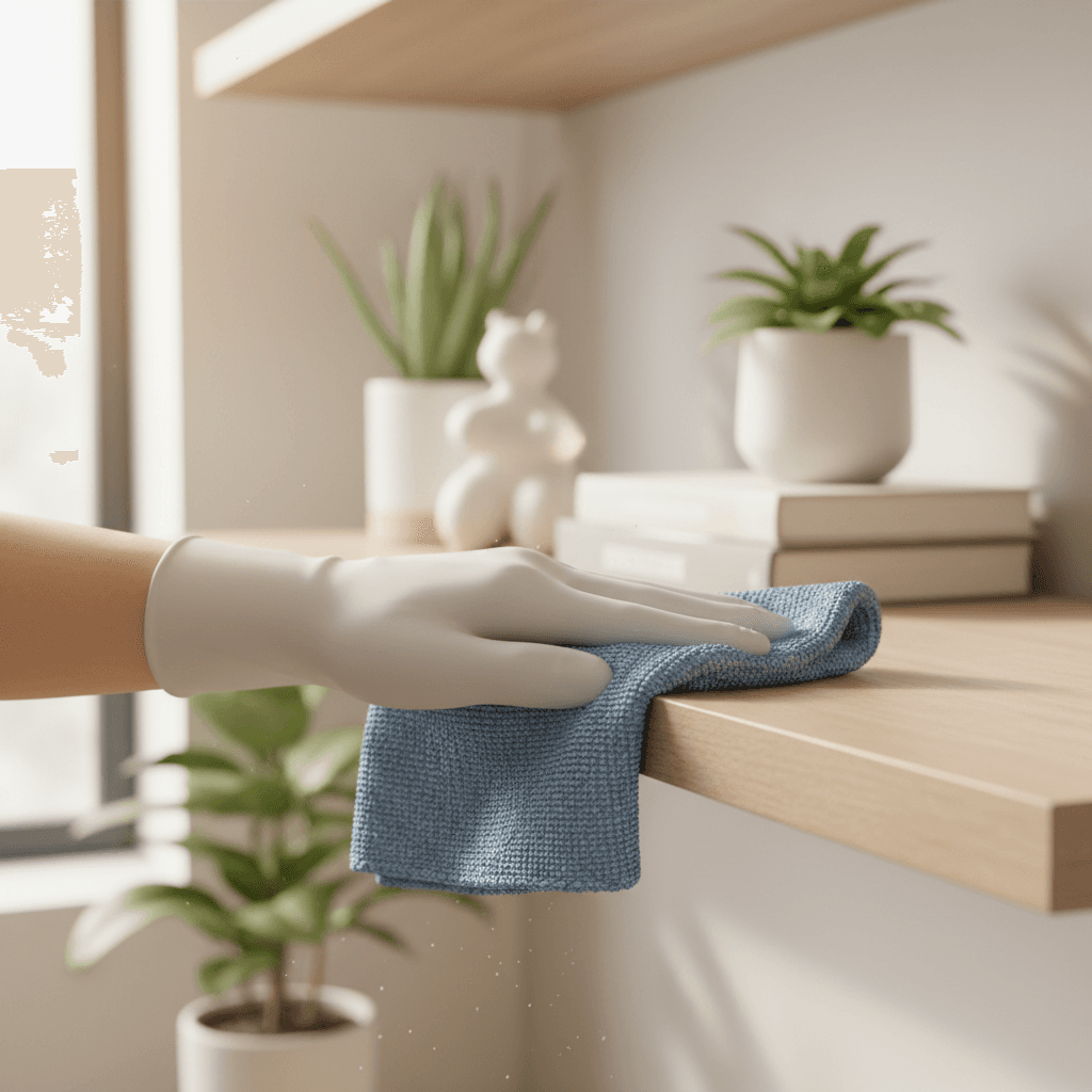 Professional cleaner working in a bright, modern home